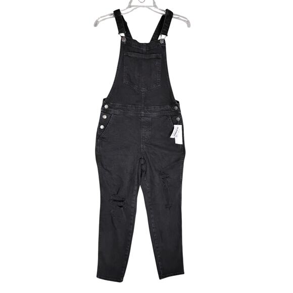Old Navy Overall Size 2 Black Jack Denim Petite Distressed Adjustable Straps NWT - Picture 1 of 11